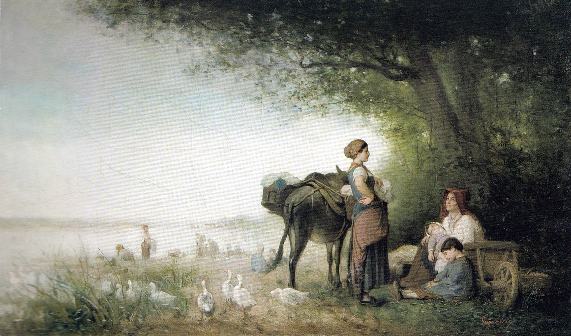 Nicolae Grigorescu - Spălătorese la râu, ulei pe pânză, 56x96,3cm - Galeria de Artă Românească Modernă de la Muzeul Național de Artă al României.